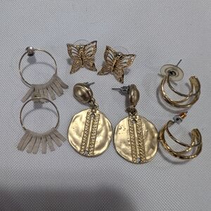 Gold-Tone Textured Disc Drop Earrings with Crystal Accent